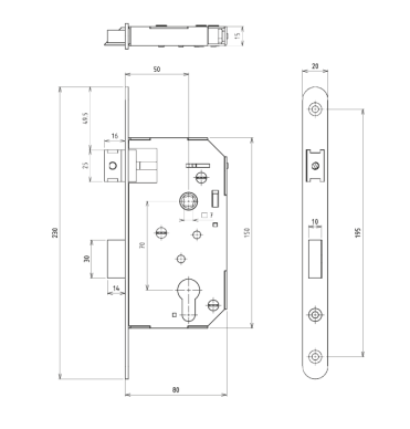 Serrure à larder Devismes INOX S6991 50/70 - 2