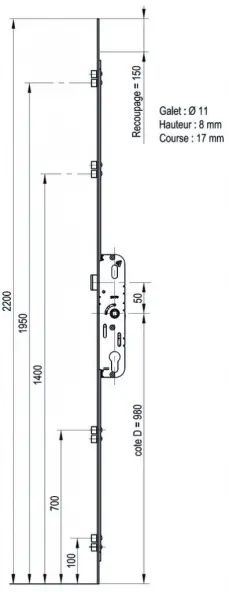 Serrure GU Ferco 6.35 4 galets G-24402 35/70
