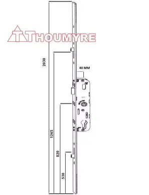 Serrure GU G-24402-40-L-0 - 40/70 2 Galets AJUSTABLE HAUT+BAS