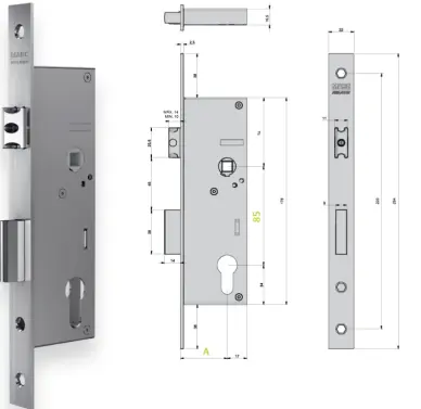 Serrure MARC portail portillon entraxe 85 mm  MADE IN EU