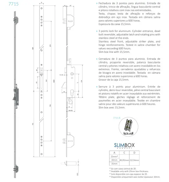 serrure GNS 7715 axe 35/85 mm-2x2 penes cylindriques