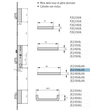 Serrure multi-points  CVL 2E2 glissant entraxe 92