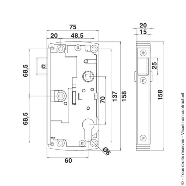 Serrure de portail pvc PORTAC 11701 pêne réglable