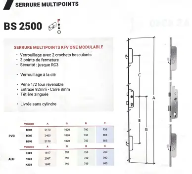 Serrure KFV multipoints BS 2500 TP16mm  à crochet - 3