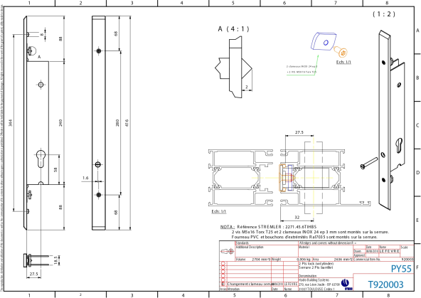 Serrure TECHNAL multipoints T920003