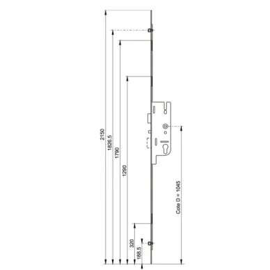 Serrure GU Fercomatic  – Axe 50/70 mm, 2 galets