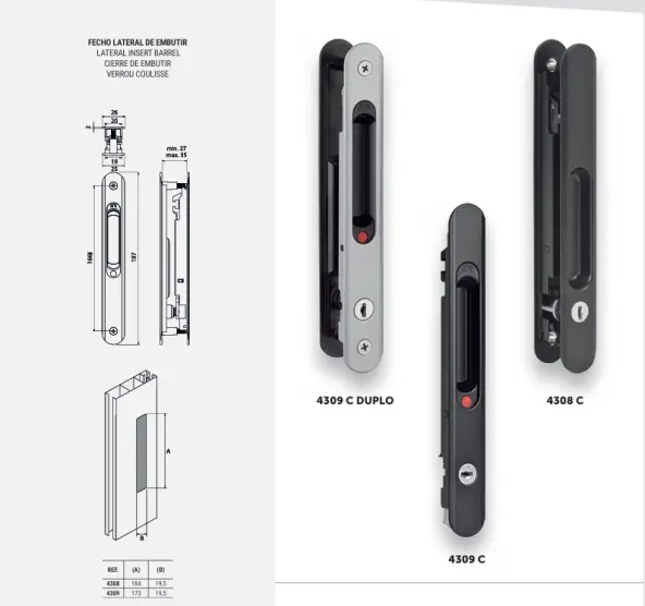 Kit verrou  MR ASSA ABLOY double à clé pour baie coulissante 4308 C