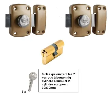 Kit 2 verrous IFAM+cylindre 30x30 AVEC mêmes clés
