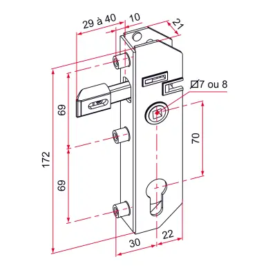 Serrure GJ à pêne rentrant – axe à 30 – à encastrer GJ701302 - 2