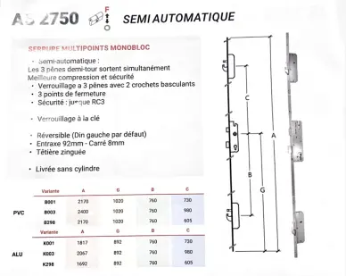 Serrure KFV AS 2750 multipoints  B001 - 2