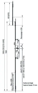 Crémone GU 35/70 ajustable haut et bas pour barillet Réf. G-24753-15-L-1 - 2