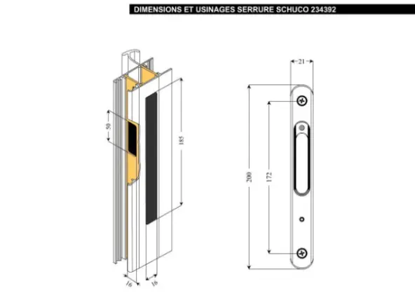 Serrure schuco 23439200 baie coulissante