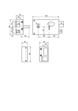 Serrure applique METALUX fouillot L140*82-A52/58 mm - 2