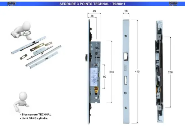 Serrure TECHNAL HYDRO 3 points T920011 - 272046 HY920011