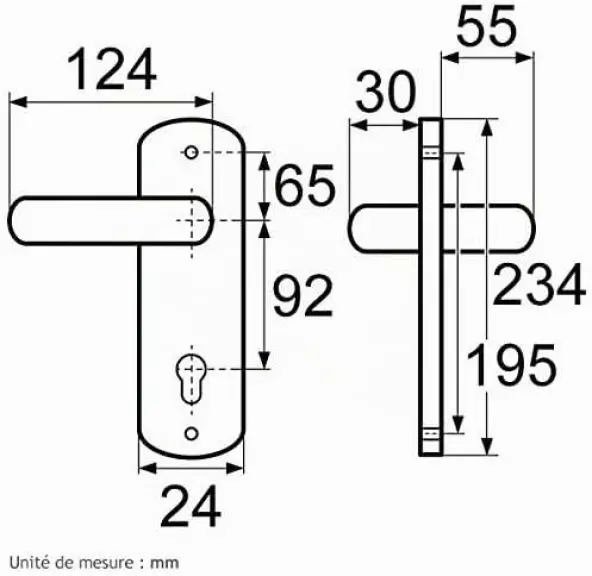 Ensemble bequille poignee HOPPE entraxe 85-fixation 195 mm