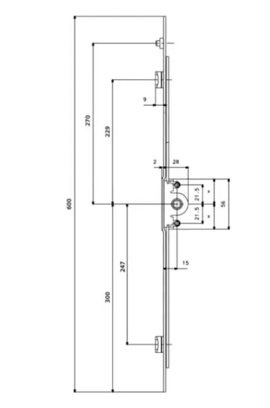 Serrure FERCO GU crémone F15 L600 2 points plot réf. G-13954-06-0-1