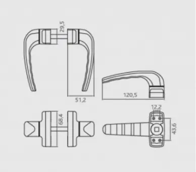 Poignée Lévi 510 paire de béquilles pour porte, carré 8/6 mm - 2