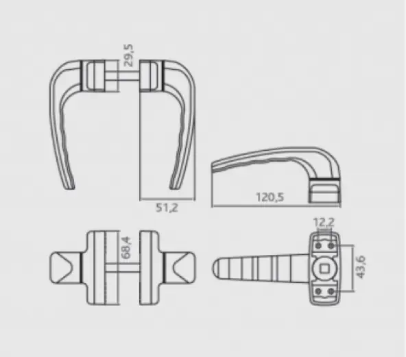 Poignée Lévi 510 paire de béquilles pour porte, carré 8/6 mm
