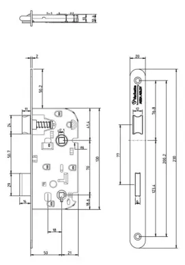 Serrure Assa Abloy/Vachette/Marc à condamnation/clé L (2 en 1) A50 EA70 réversible - 2