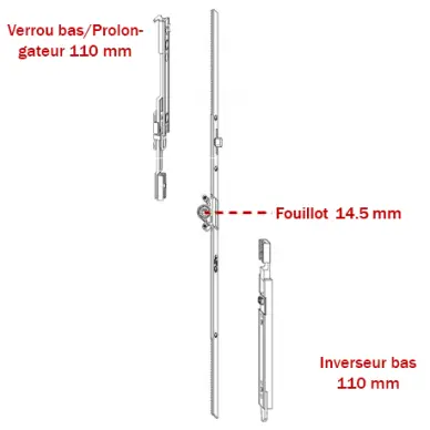 Crémone ROTO en kit ajustable haut/bas galets plats