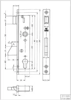 Serrure monopoint Schüco 211120 A28 EA97 pour portes aluminium - 2