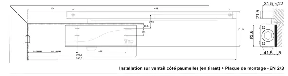 Ferme-porte ISEO IS65LE argent en applique, force EN 2/3