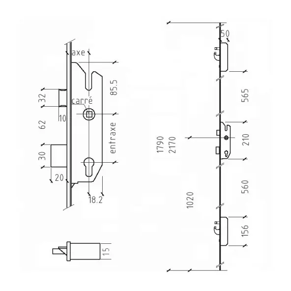 Serrure multipoints automatique FUHR autosafe 835 pêne-verrou et crochet