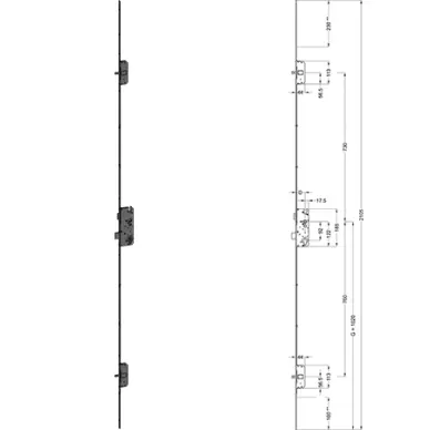 Serrure multipoints Winkhaus T-F1607 à pênes ronds
