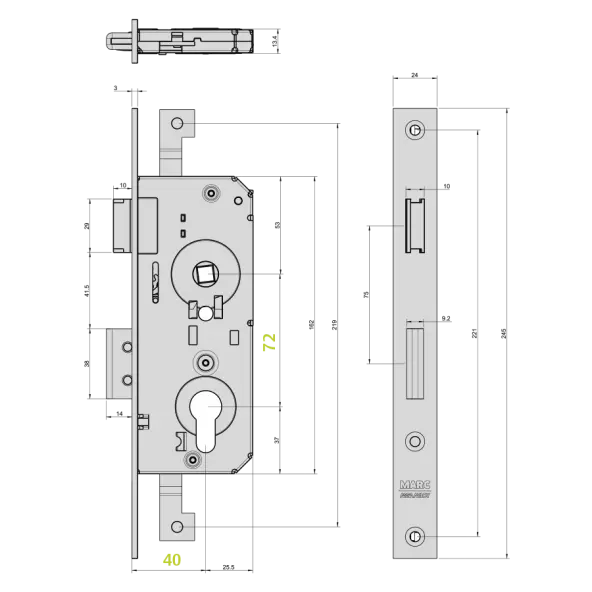 Serrure 3 points MARC pour porte de garage Hörmann Tubauto 47252110400
