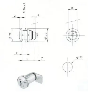 SERRURE BATTEUSE ECROU L25/D16mm - 2 CLES