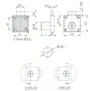 SERRURE A PLAQUER L40mm - 2 CLES
