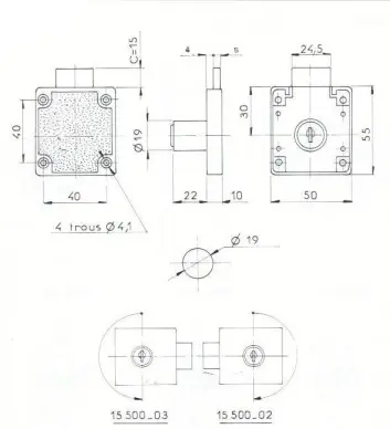 SERRURE A PLAQUER L50/L55 - 2 CLES