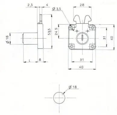 SERRURE A 2 CROCHETS L40/H40mm - 2 CLES