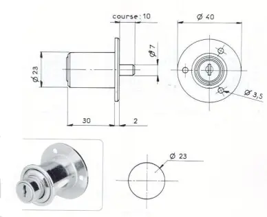 POUSSOIR ROND L30/D23mm - 2 CLES