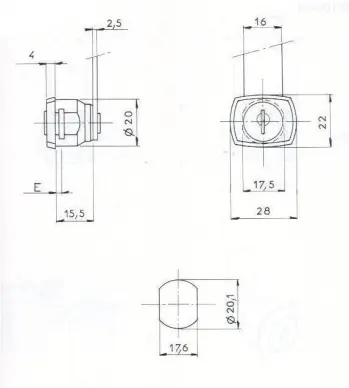 SERRURE BATTEUSE CARRE L18/D20 - 2 CLES