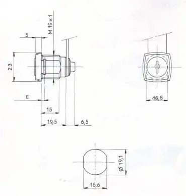 SERRURE BATTEUSE .CARRE-ECROUS L26/D19 - 2 CLES