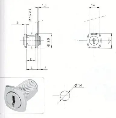 SERRURE BATTEUSE-T/ CARRE D14 - 2 CLES