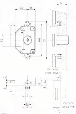 SERRURE ESPAGNOLETTE A25 C16.5 - 2 CLES