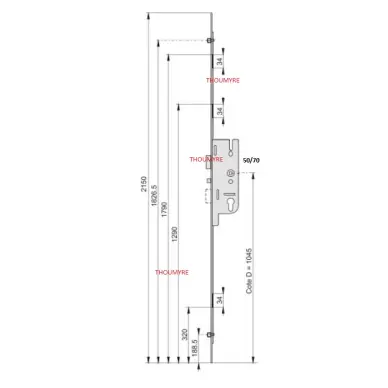 SERRURE FERCOMATIC 50/70 têtière 18mm 6-32299-RT-0-0 H