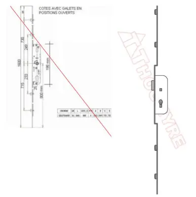 CREMONE FERCO GU AXE 25mm tetiere cambrée 4 Galets