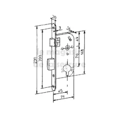SERRURE ENCASTREE POUR CYLINDRE BLOCTOUT- AXE 45/70