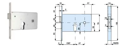 serrure CISA 44360 encastrée horizontale axe 70/90 mm