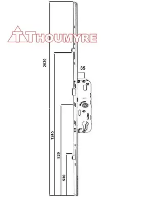Serrure cremone ref G-24402-35-L-0..GU-35/70 2 Galets AJUSTABLE HAUT+BAS - 2