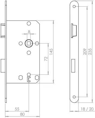 Serrure à encastrer ABUS 61674 axe 55 / 72 / T.20mm - 2
