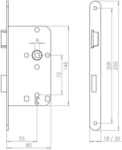 Serrure à encastrer ABUS 61674 axe 55 / 72 / T.20mm