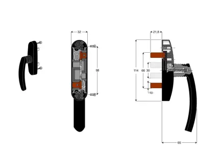 poignee TECHNAL erreti E11499-2 doigts POUR FENETRE
