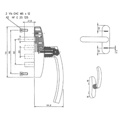 poignee fenetre TECHNAL ERRETI E11499 E11381 1 doigt - 2