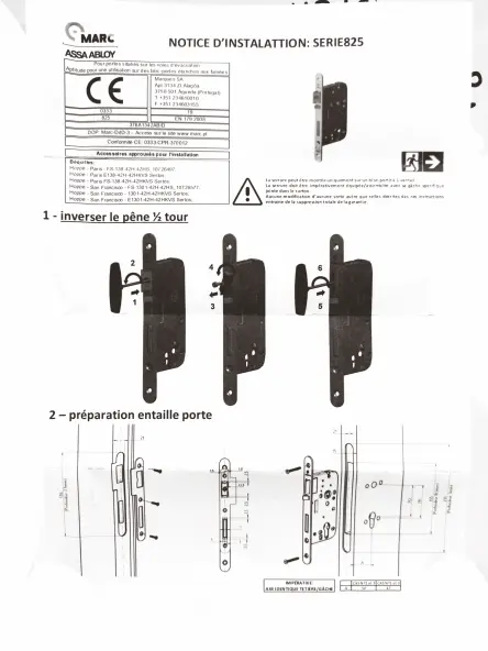 Serrure automatique MARC 825 Axe 50/70 URGENCE