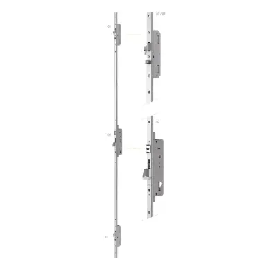 Serrure MARC étroite 3COF série 750 axe 35/85 têtière U 1500-1700  pêne basculants