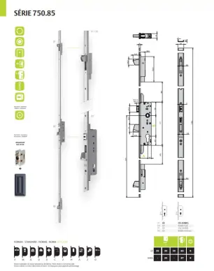Serrure MARC 750RTA axe 35.85 3 points pêne basculant
